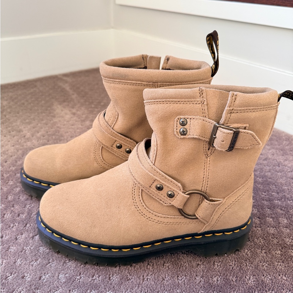 Tan Suede Buckle Dr Martens Combat Boots